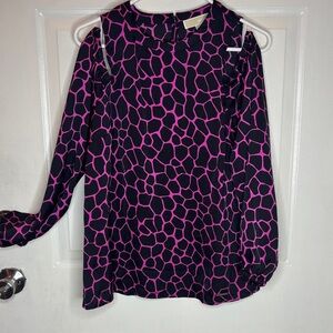 Michael Kors Vibrant Pink and Black Geometric Blouse
